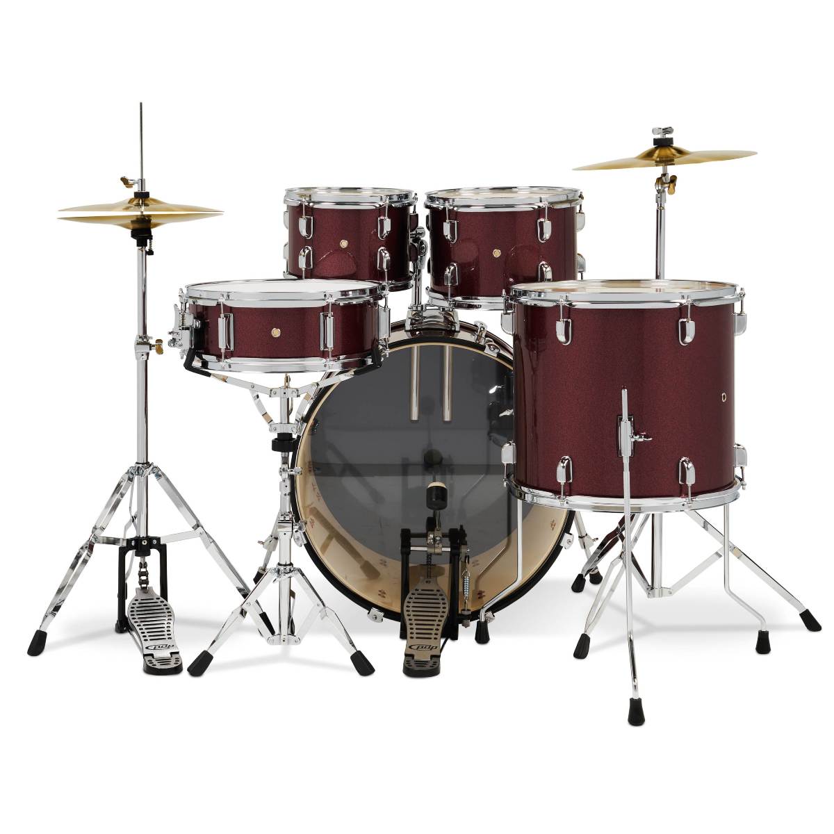 PDP DRUMS CENTREstage Drum Set 5-Piece Kit Ruby Red w/ 22inch Kick - Includes Hardware, Cymbals & Throne