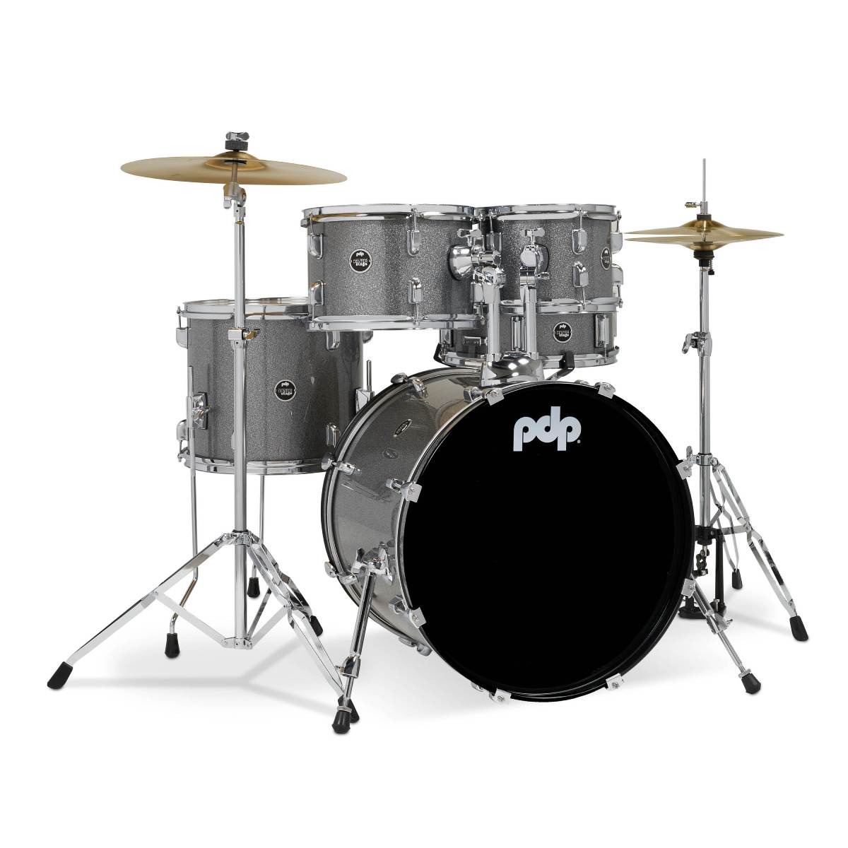 PDP DRUMS CENTREstage Drum Set 5-Piece Kit Silver Sparkle w/ 20inch Kick - Includes Hardware, Cymbals &amp; Throne