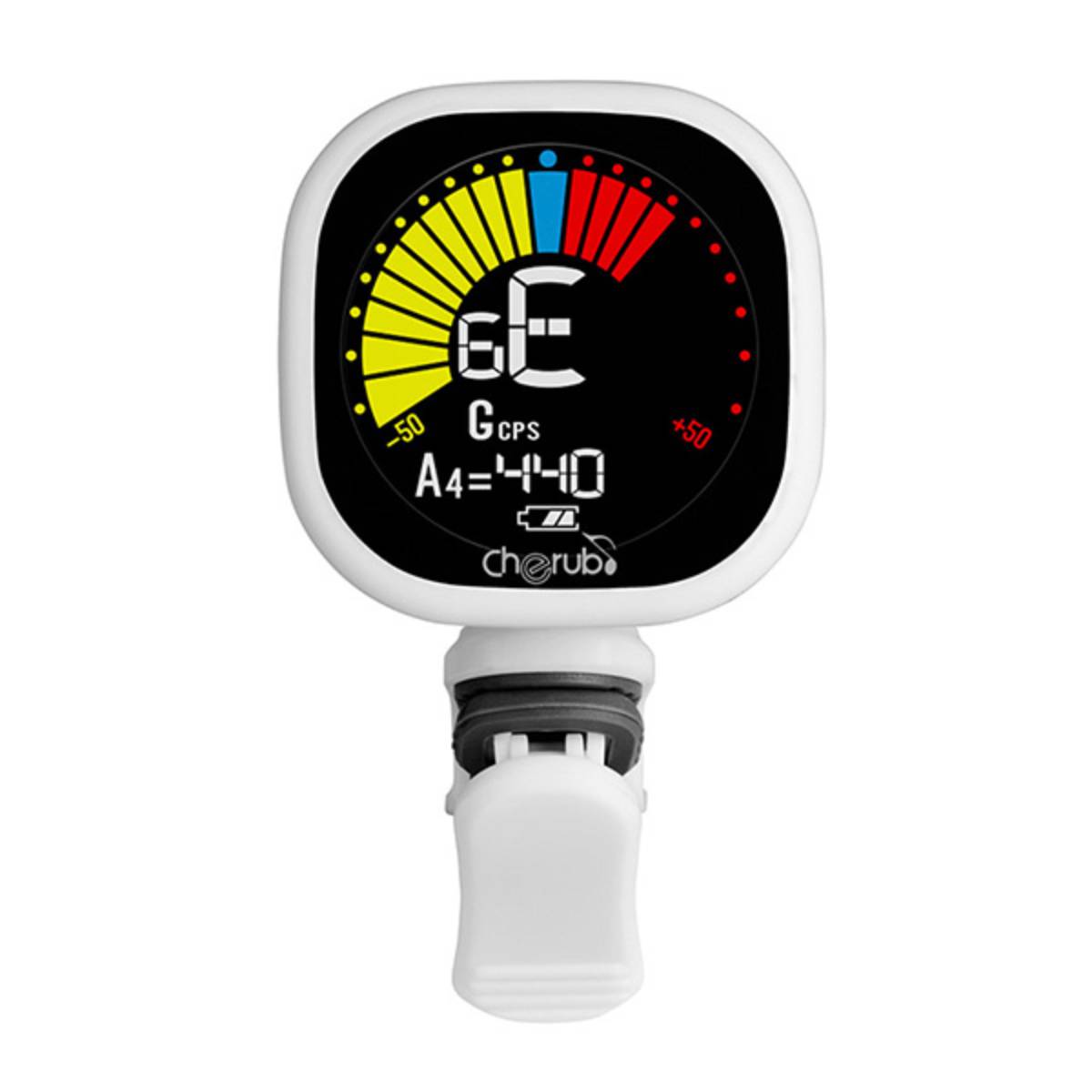 Cherub WST-675 Chromatic Guitar Tuner Clip-On White w/ Rechargeable Battery