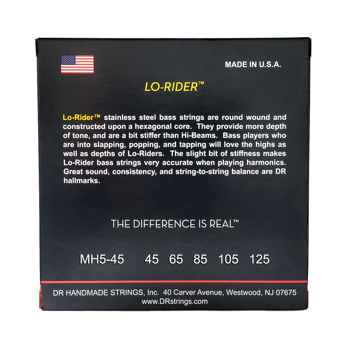 DR LO-RIDER MH5-45 Stainless Steel Bass Guitar Strings: 5-String Medium 45-125