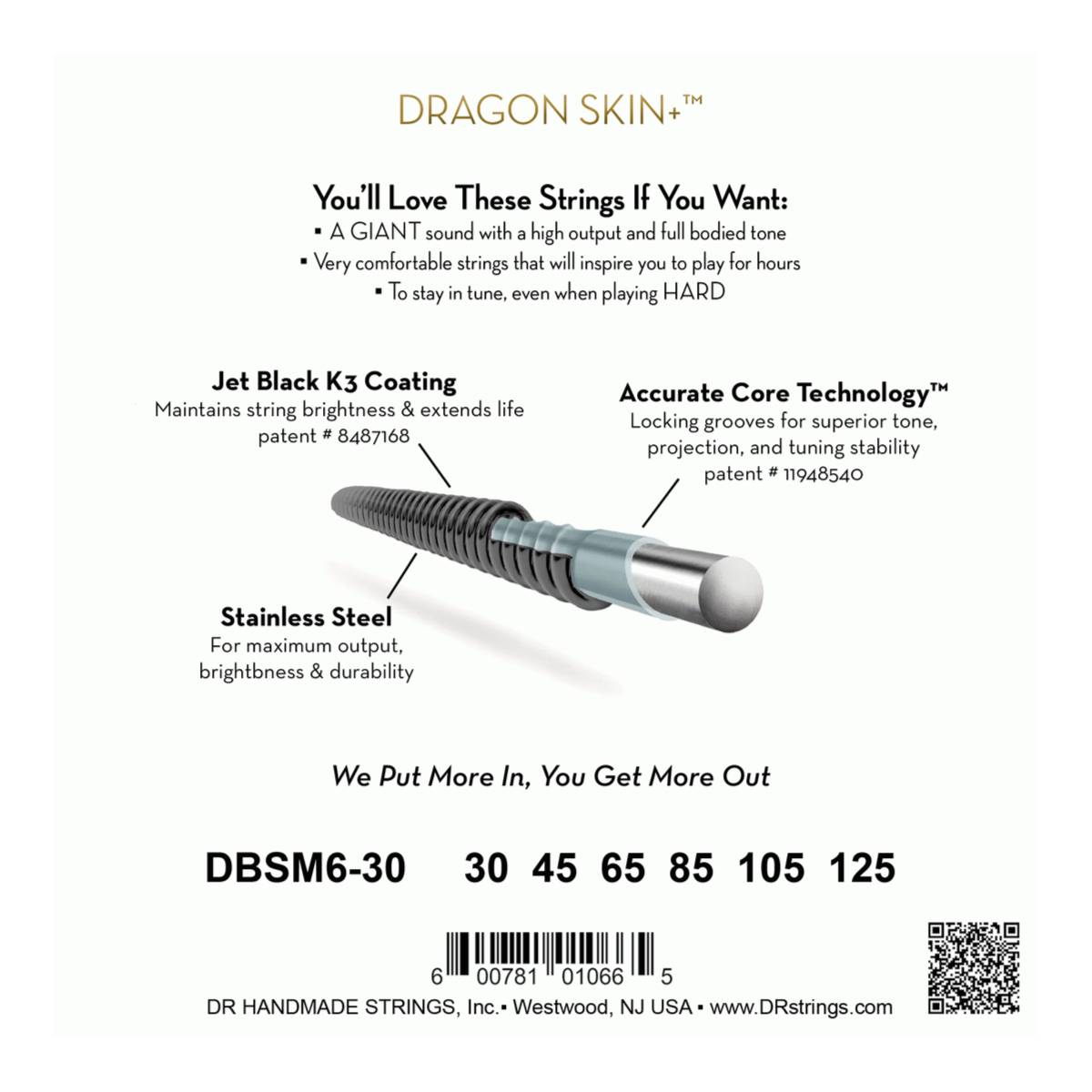 DR Black Dragon Multi-Scale Bass Guitar 6-String Strings Medium 30-125