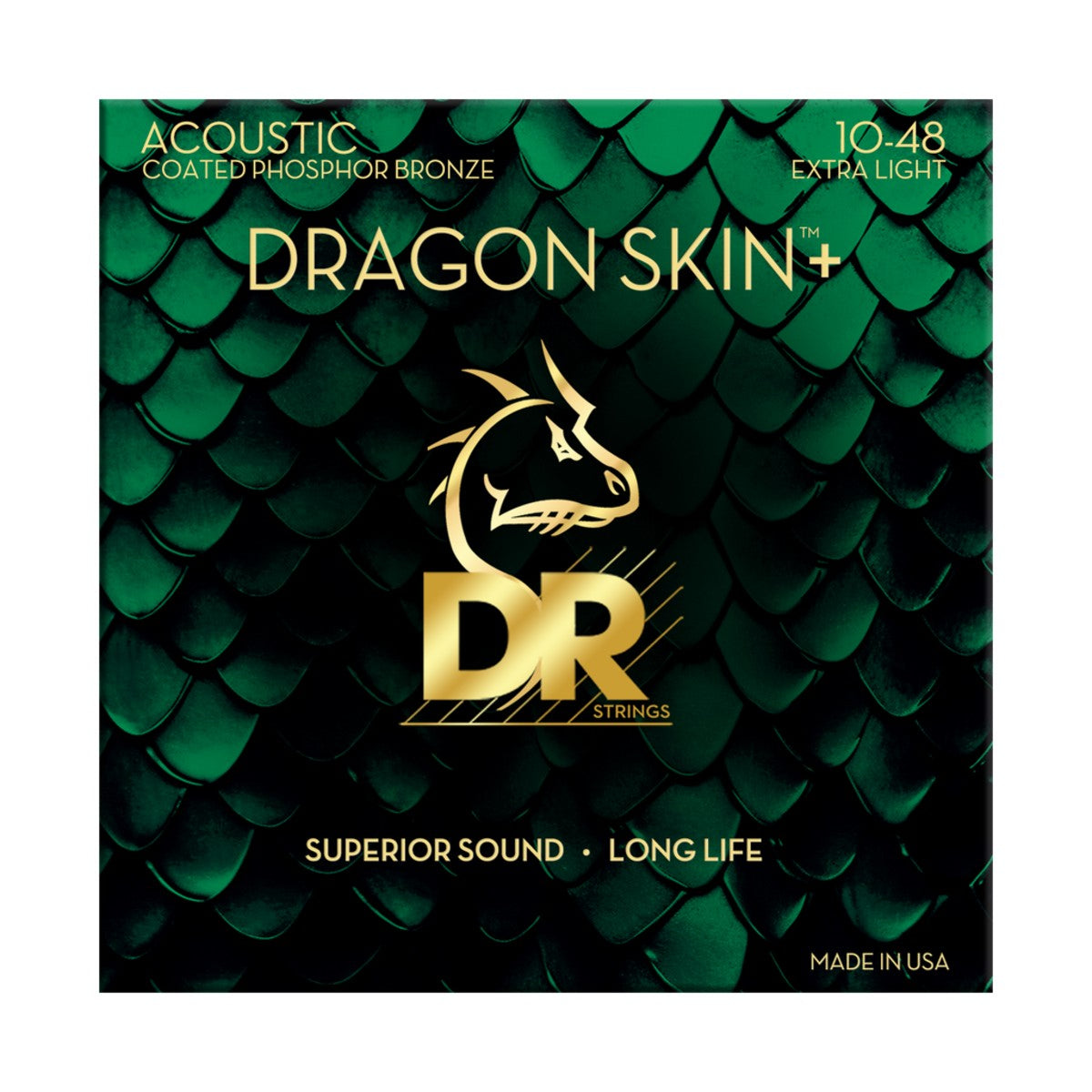 DR Dragon Skin+ DAP-10 Phosphor Bronze Acoustic Guitar Strings: 10-48