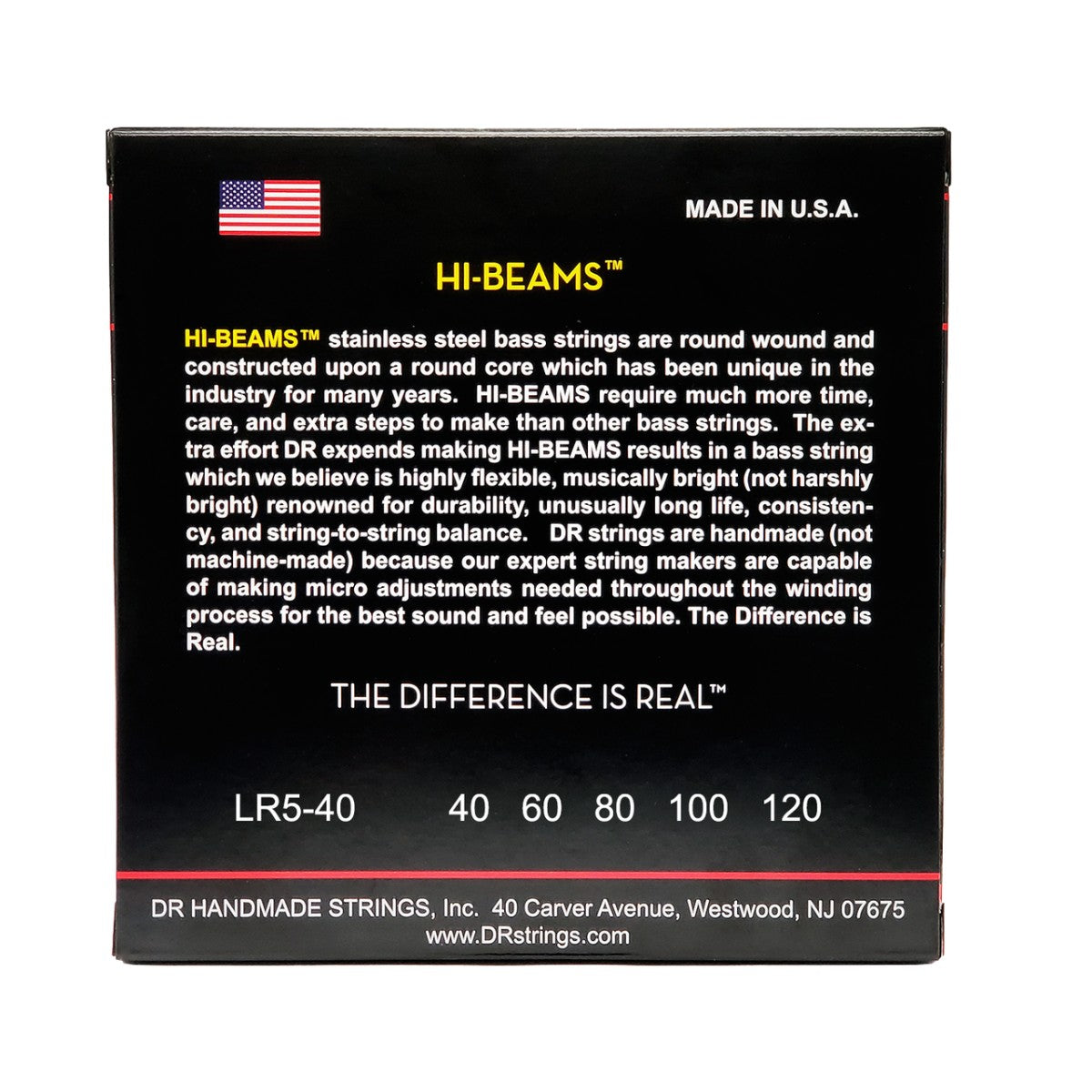 DR HI-BEAM LR5-40 Stainless Steel Bass Guitar Strings: 5-String Light 40-120