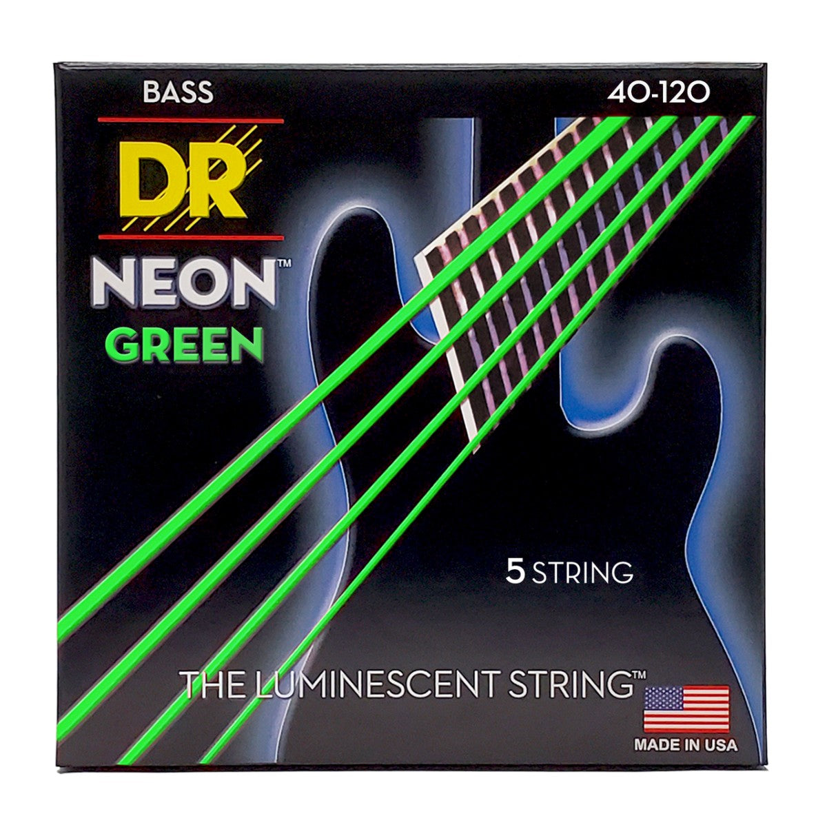 DR HI-DEF NEON NGB5-40 Green Colored Bass Guitar Strings: 5-String Light 40-120