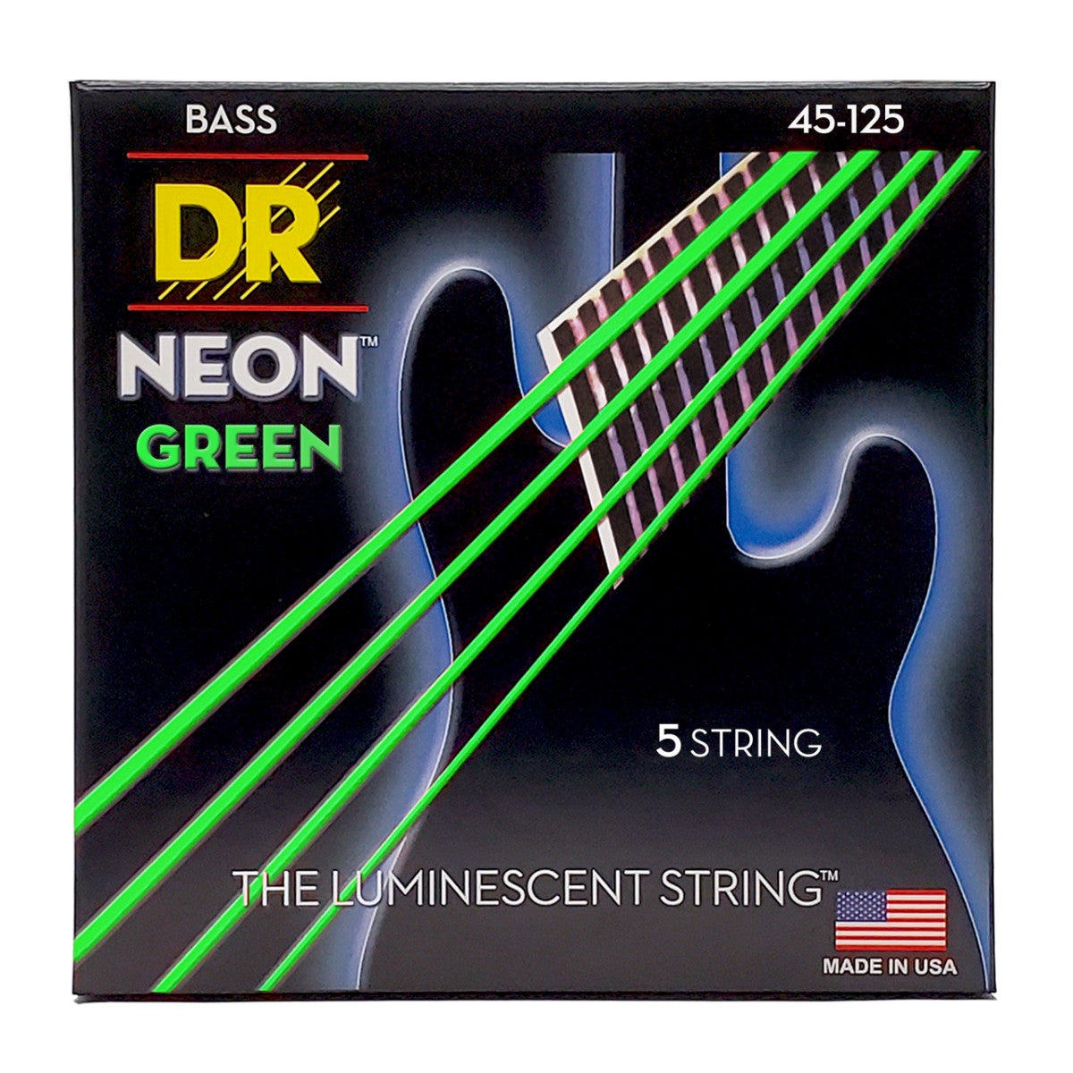 DR HI-DEF NEON NGB5-45 Green Colored Bass Guitar Strings: 5-String Medium 45-125