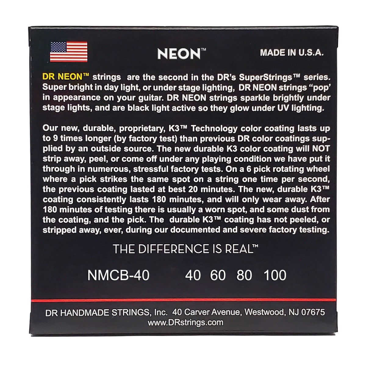DR HI-DEF NEON NMCB-40 Multi-Color Colored Bass Guitar Strings: Light 40-100