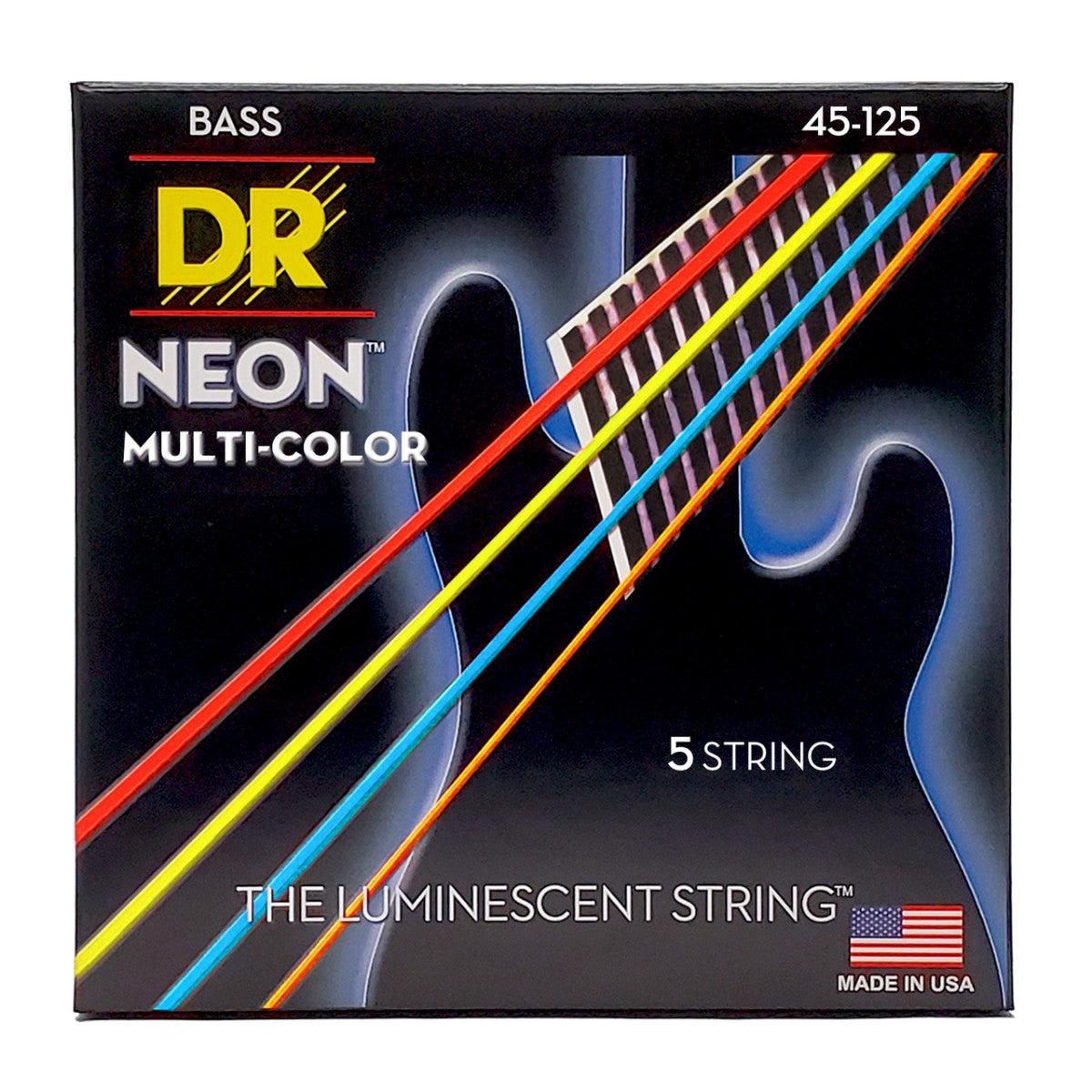 DR HI-DEF NEON NMCB5-45 Multi-Color Colored Bass Guitar Strings: 5-String Medium 45-125