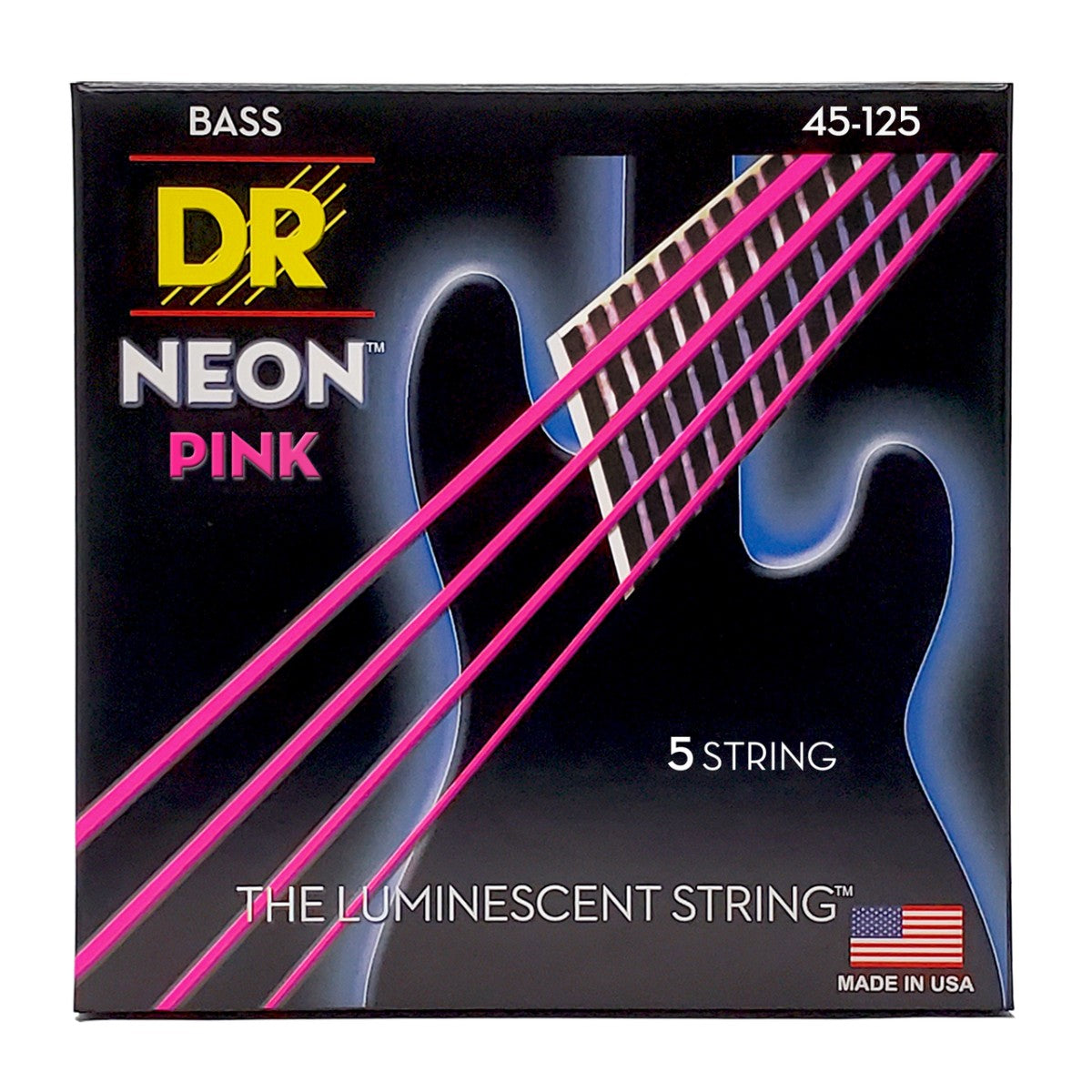 DR HI-DEF NEON NPB5-45 Pink Colored Bass Guitar Strings: 5-String Medium 45-125