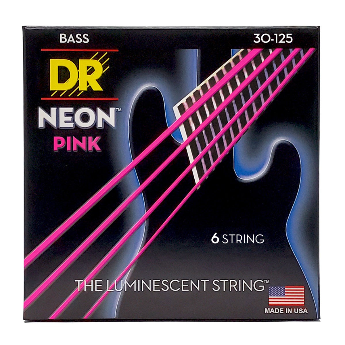 DR HI-DEF NEON NPB6-30 Pink Colored Bass Guitar Strings: 6-String Medium 30-125