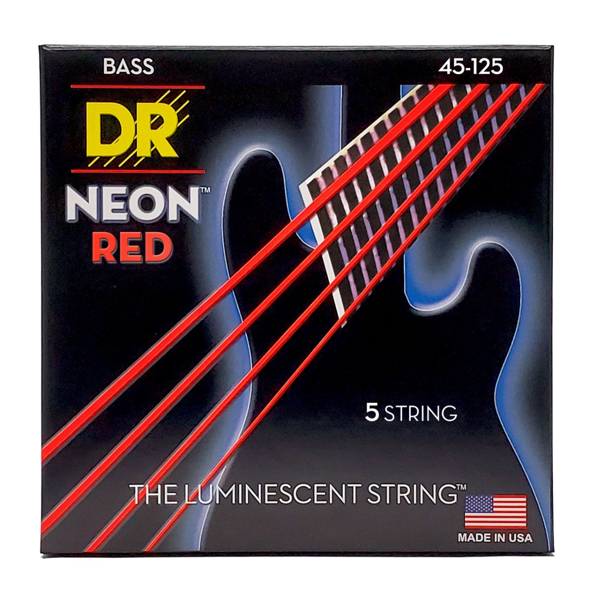 DR HI-DEF NEON NRB5-45 Red Colored Bass Guitar Strings: 5-String Medium 45-125