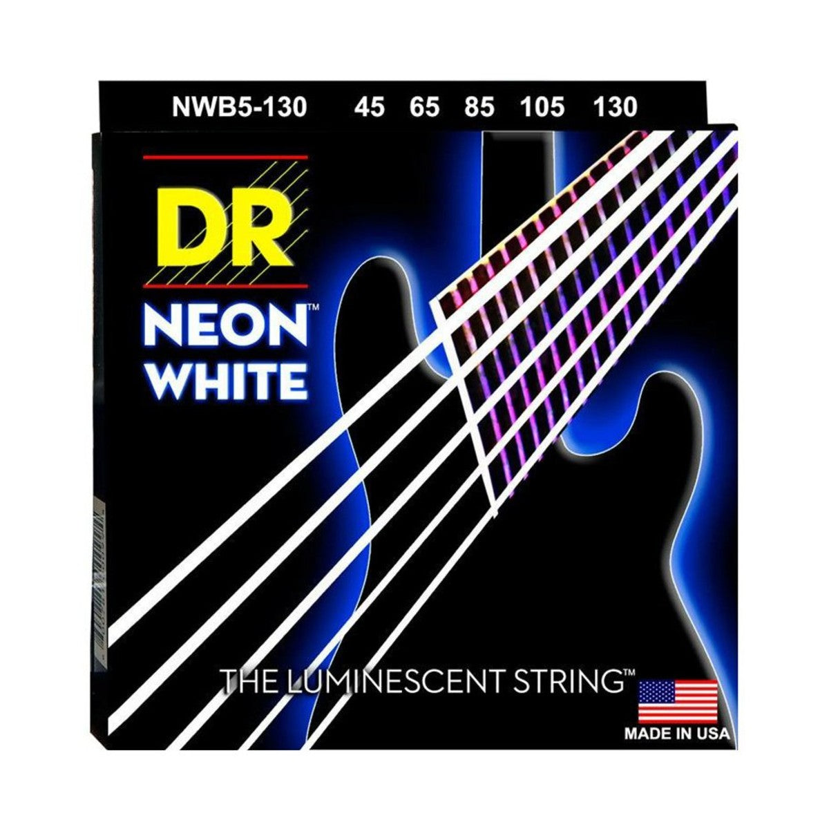 DR HI-DEF NEON NWB5-130 White Colored Bass Guitar Strings: 5-String Medium to Heavy 45-130