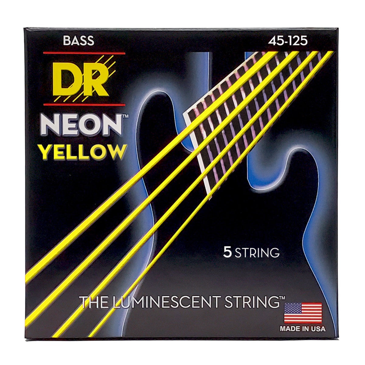 DR HI-DEF NEON NYB5-45 Yellow Colored Bass Guitar Strings: 5-String Medium 45-125