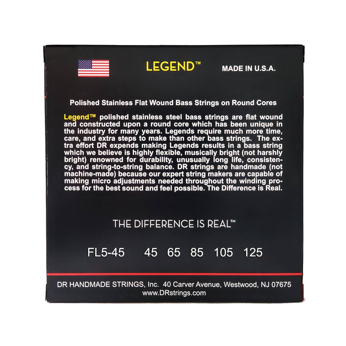 DR LEGEND FL5-45 Polished Flatwound Stainless Steel Bass Guitar Strings: 5-String Medium 45-125