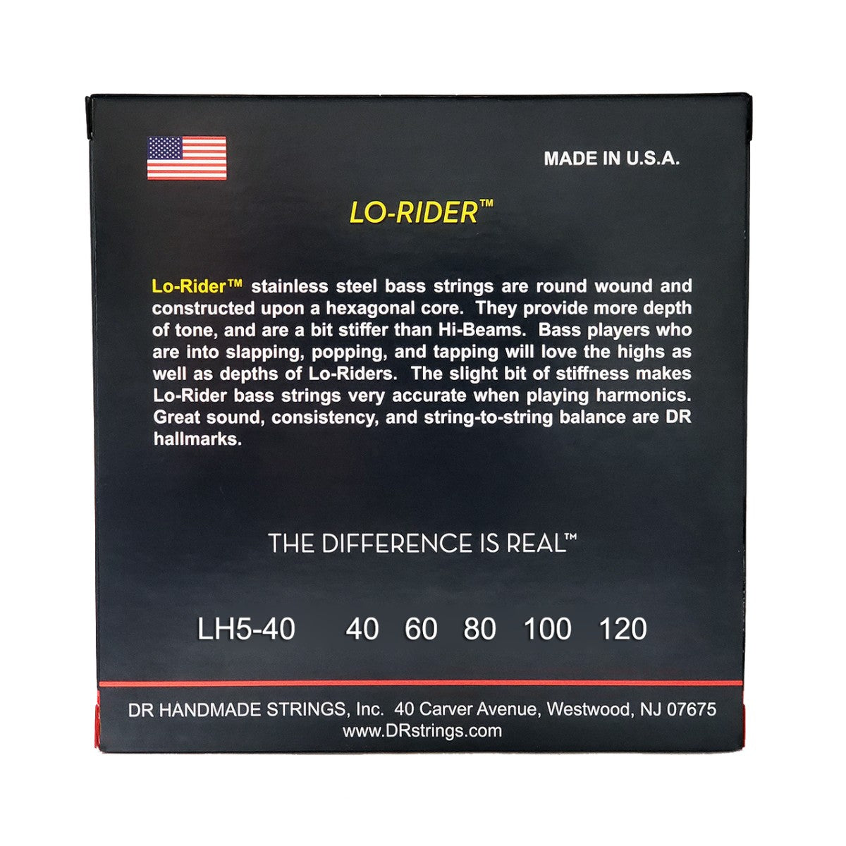 DR LO-RIDER LH5-40 Stainless Steel Bass Guitar Strings: 5-String Light 40-120