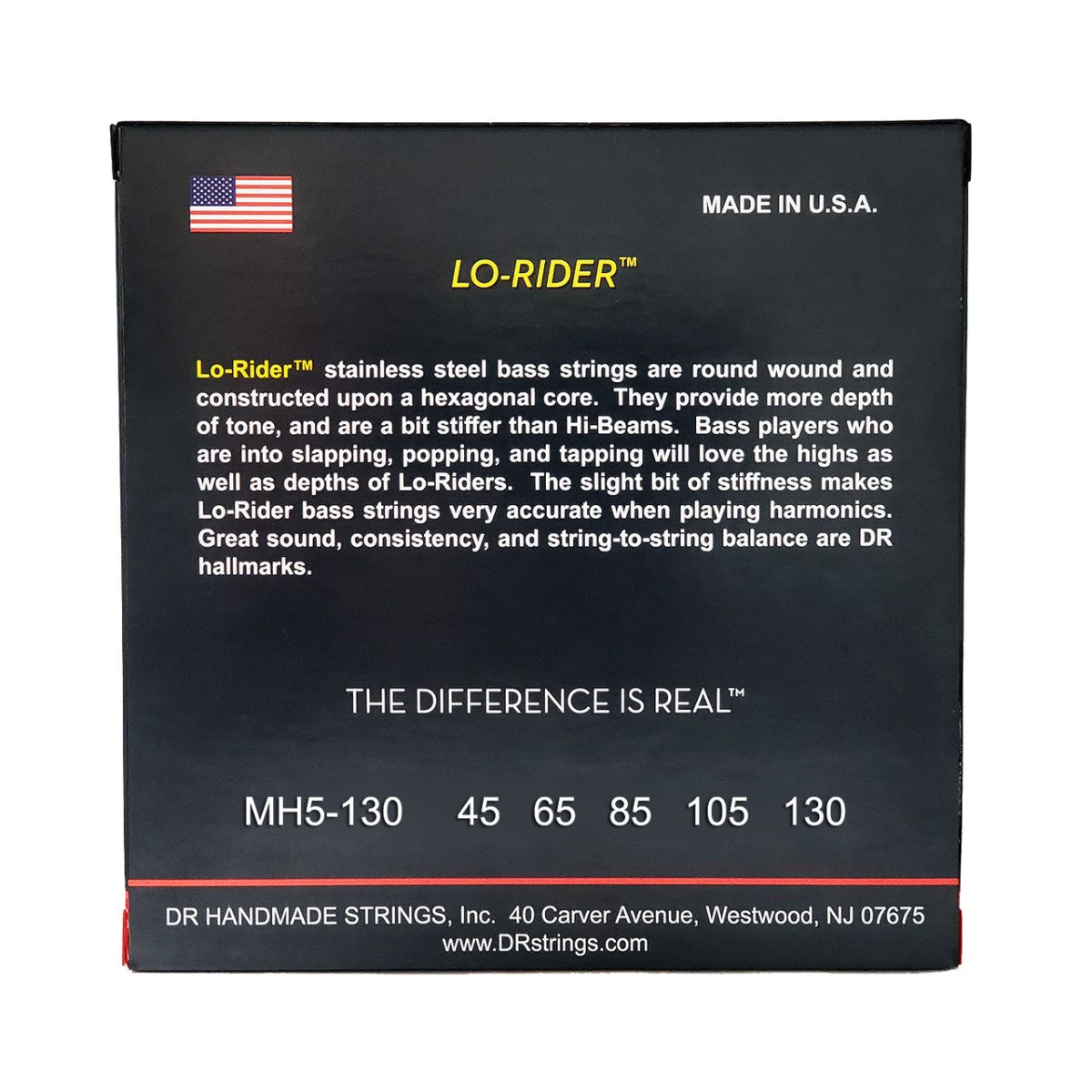DR LO-RIDER MH5-130 Stainless Steel Bass Guitar Strings: 5-String Medium to Heavy 45-130