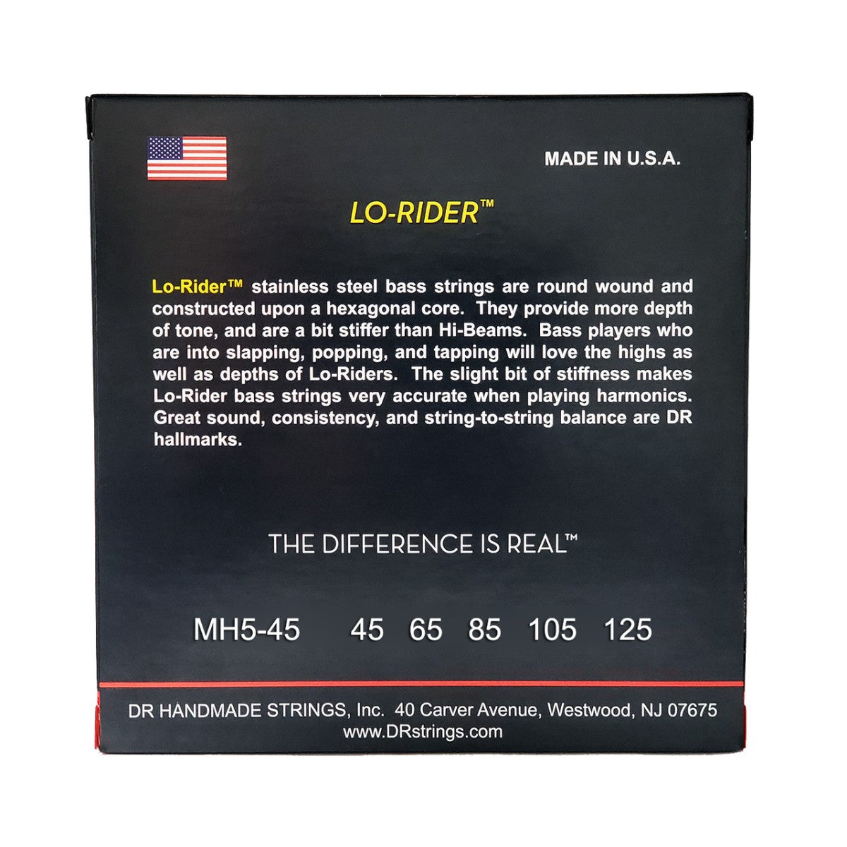 DR LO-RIDER MH5-45 Stainless Steel Bass Guitar Strings: 5-String Medium 45-125