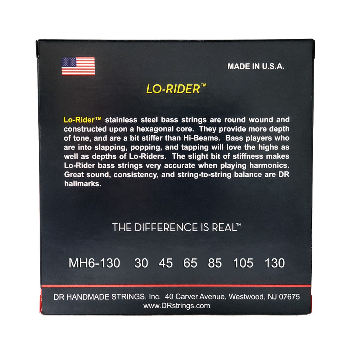 DR LO-RIDER MH6-130 Stainless Steel Bass Guitar Strings: 6-String Medium to Heavy 30-130