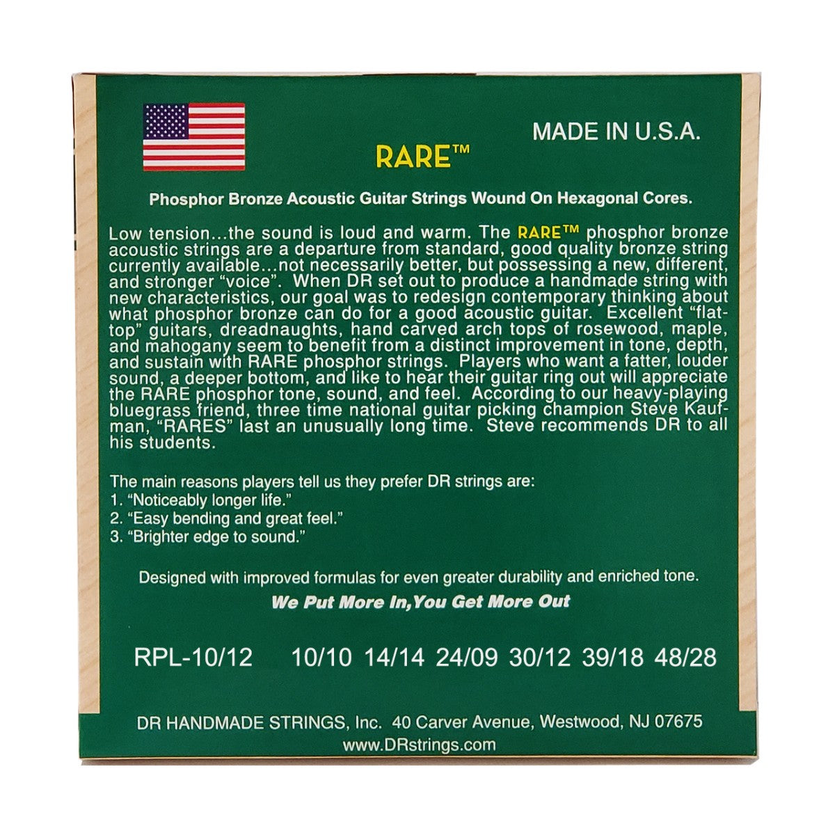 DR RARE RPL-10/12 Phosphor Bronze Acoustic Guitar Strings: 12-String Extra Light 10-48