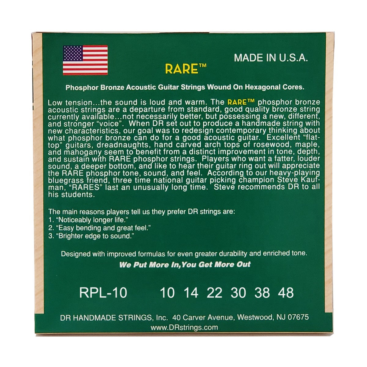 DR RARE RPL-10 Phosphor Bronze Acoustic Guitar Strings: Extra Light 10-48