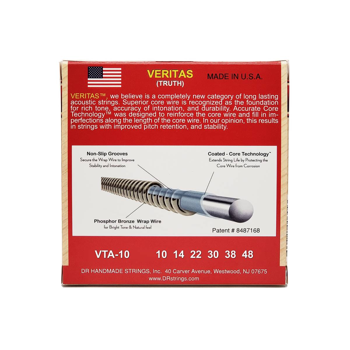 DR VERITAS VTA-10 Coated Core Technology Acoustic Guitar Strings: Extra Light 10-48
