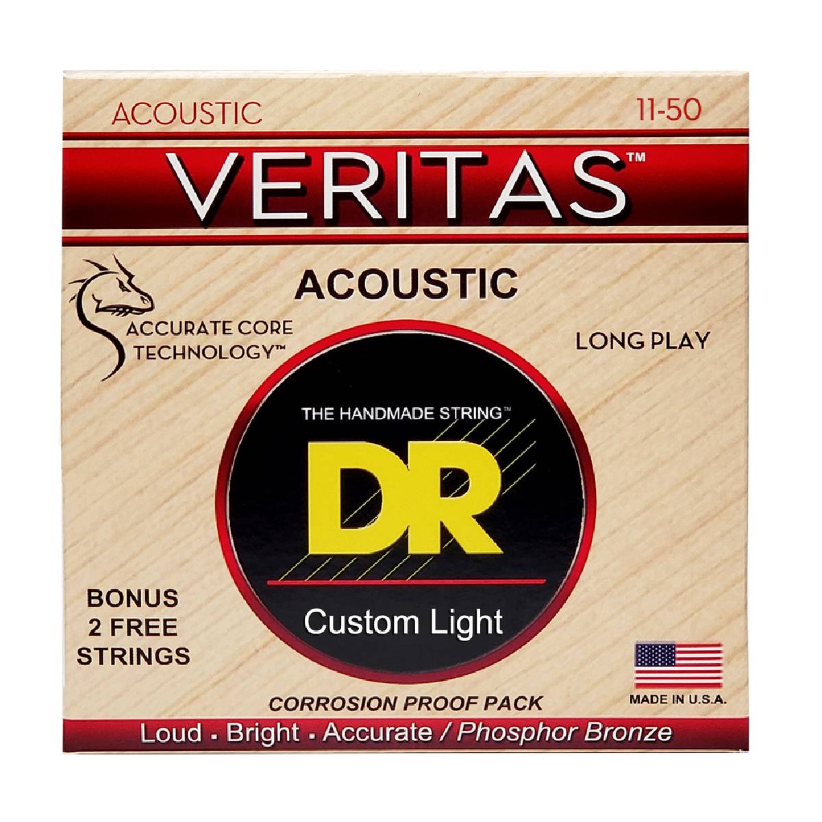 DR VERITAS VTA-11 Coated Core Technology Acoustic Guitar Strings: Custom Light 11-50
