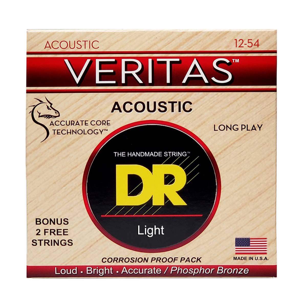 DR VERITAS VTA-12 Coated Core Technology Acoustic Guitar Strings: Light 12-54