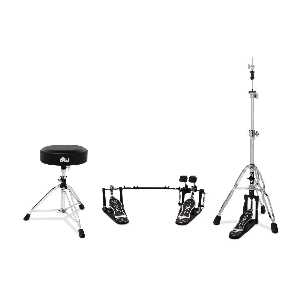 DW Drums 3000 Series Hardware Pack 3-Piece - Double Pedal, 3-leg Hi-Hat Stand &amp; Stool
