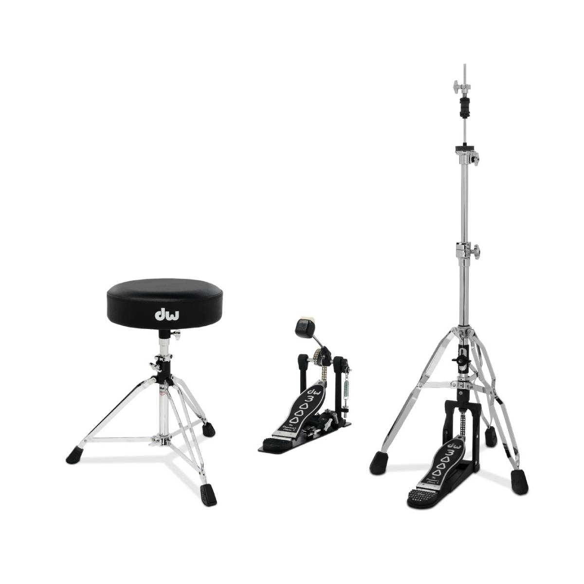 DW Drums 3000 Series Hardware Pack 3-Piece - Single Pedal, 3-leg Hi-Hat Stand &amp; Stool