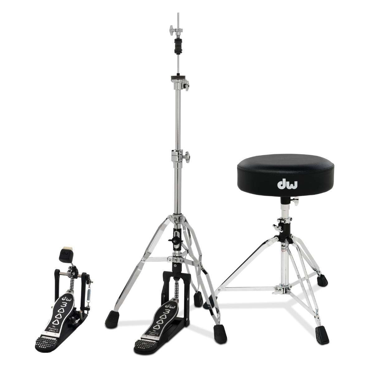 DW Drums 3000 Series Hardware Pack 3-Piece - DWCP3000A Single Kick Pedal, DWCP3500A 3-leg Hi-Hat Stand & DWCP3100 Stool