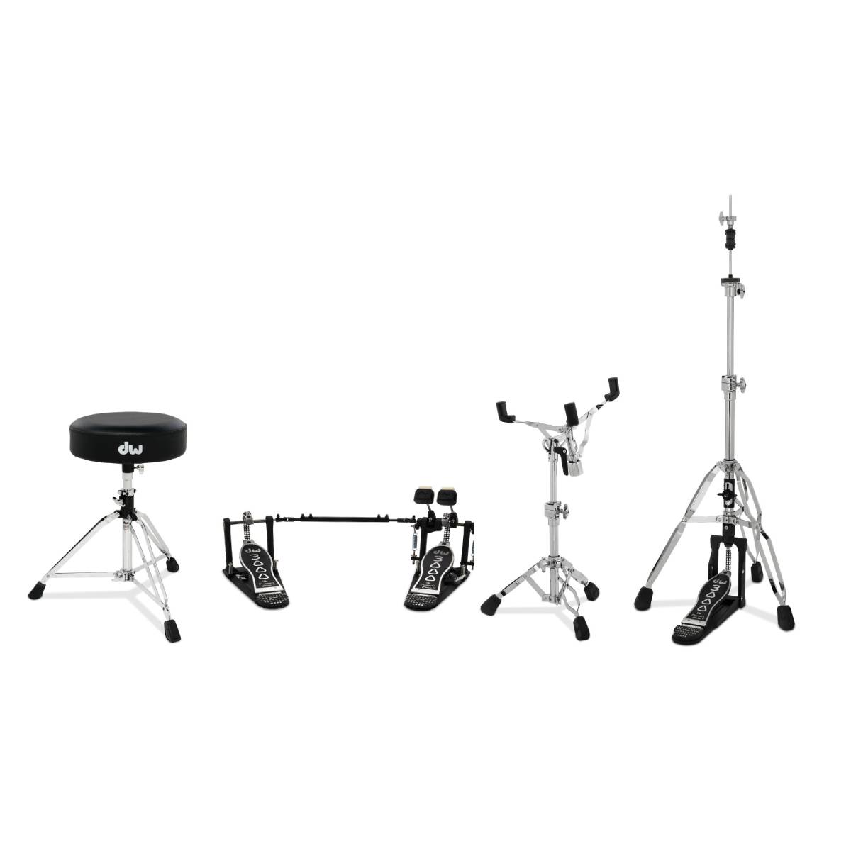 DW Drums 3000 Series Hardware Pack 4-Piece - Double Pedal, 3-leg Hi-Hat Stand, Snare Stand &amp; Stool