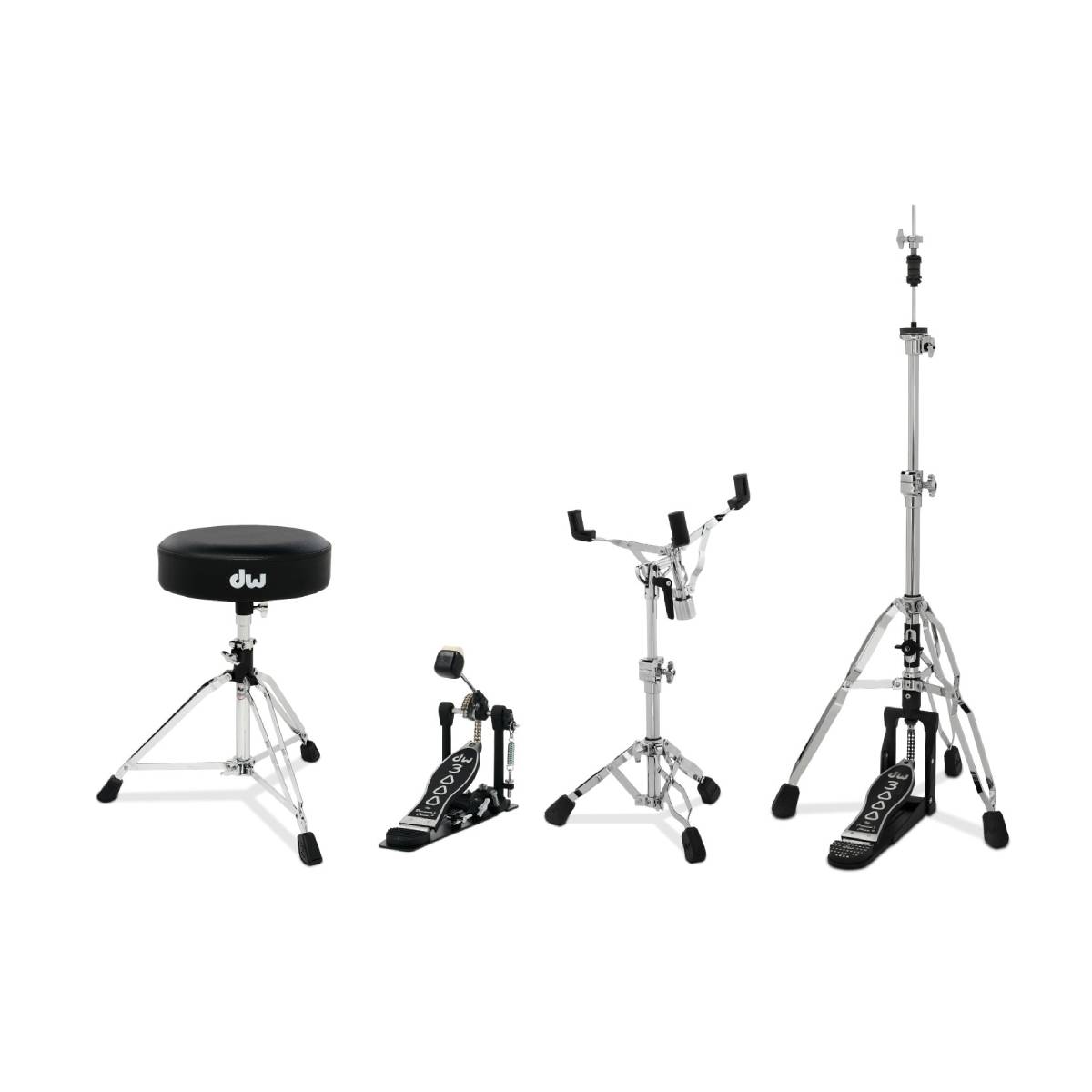 DW Drums 3000 Series Hardware Pack 4-Piece - Single Pedal, 3-leg Hi-Hat Stand, Snare Stand &amp; Stool