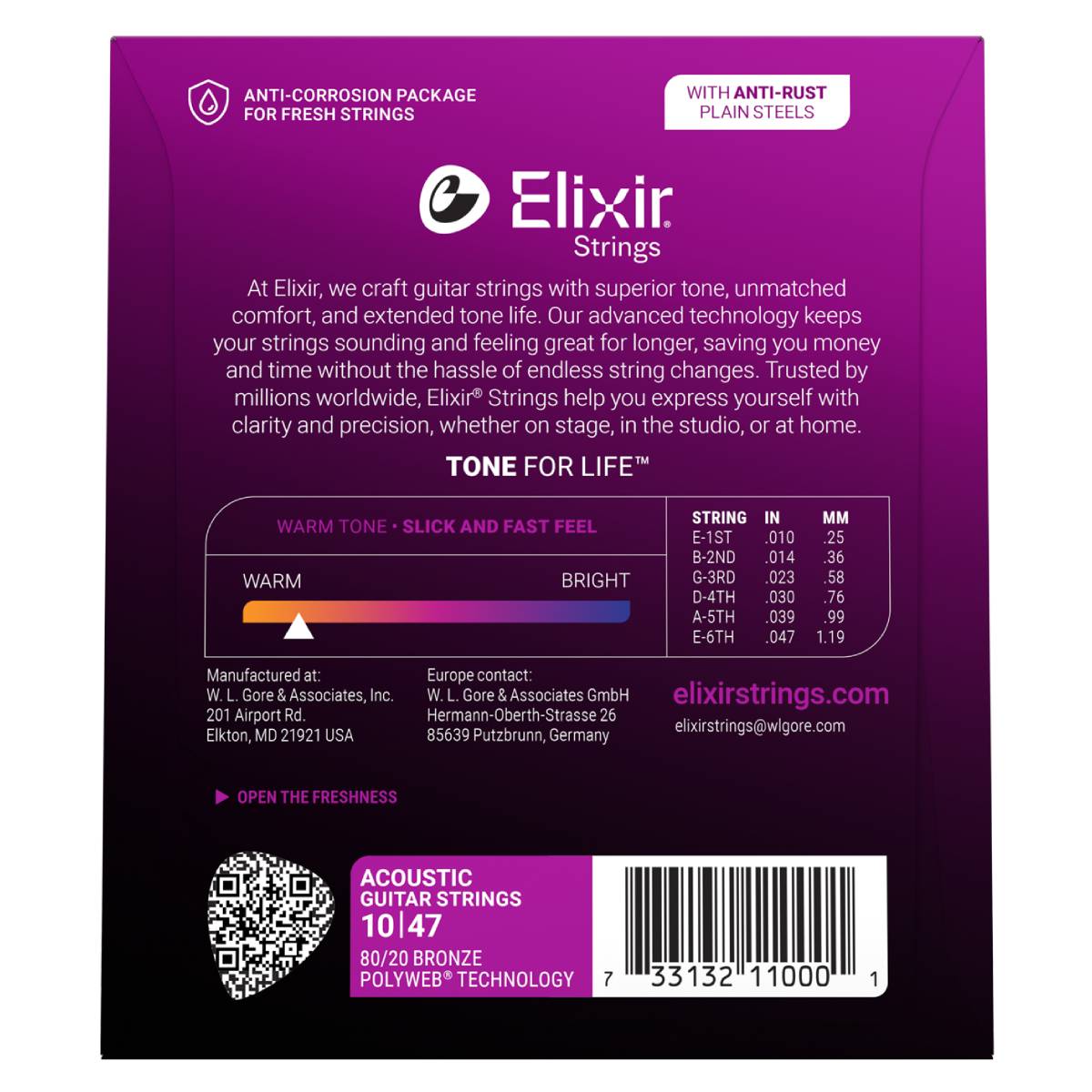 Elixir 11000 Acoustic Guitar Strings 80/20 Bronze Polyweb Coated - Extra Light 10-47