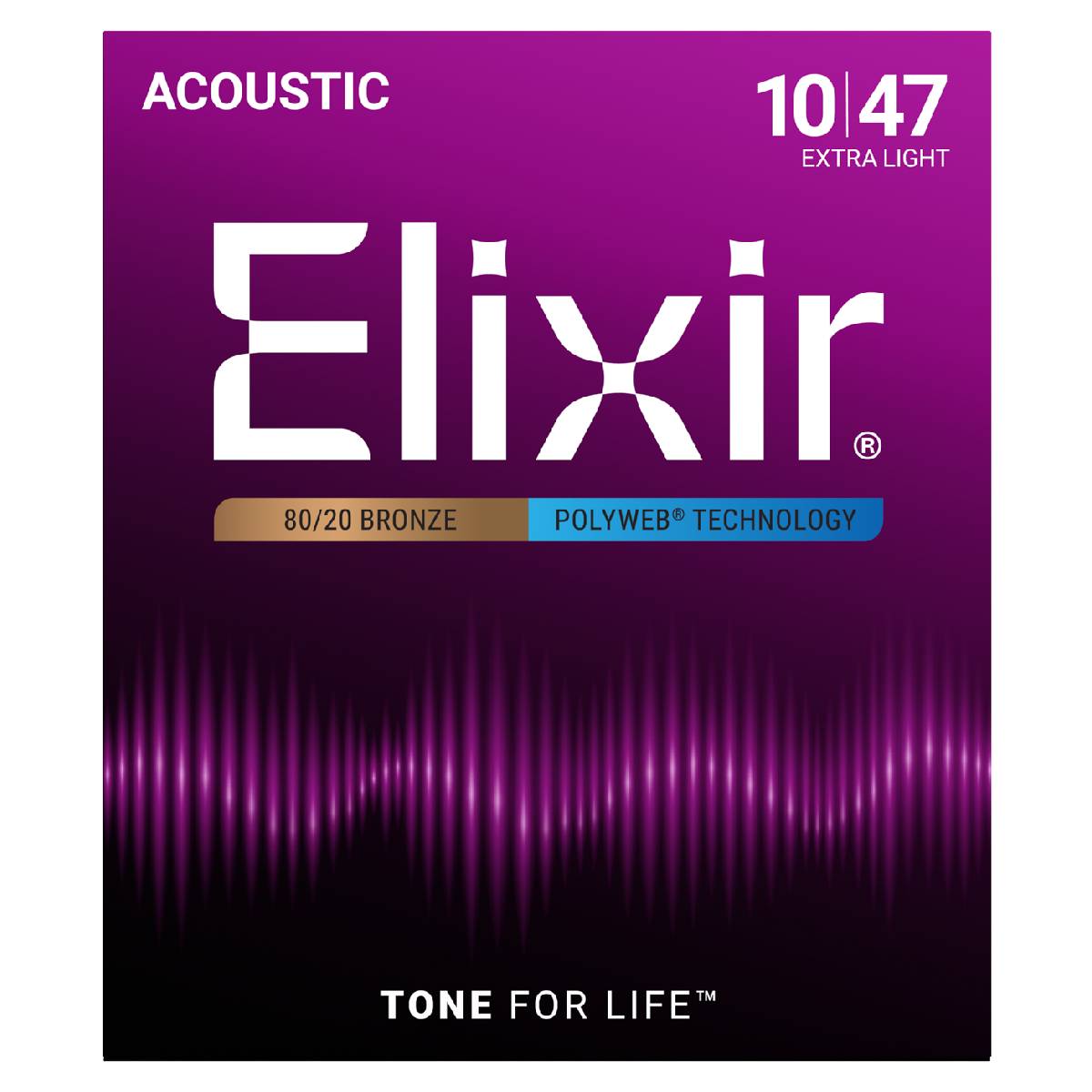 Elixir 11000 Acoustic Guitar Strings 80/20 Bronze Polyweb Coated - Extra Light 10-47