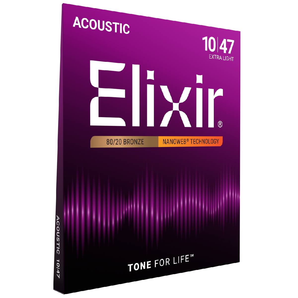 Elixir 11002 Acoustic Guitar Strings 80/20 Bronze Nanoweb Coated - Extra Light 10-47