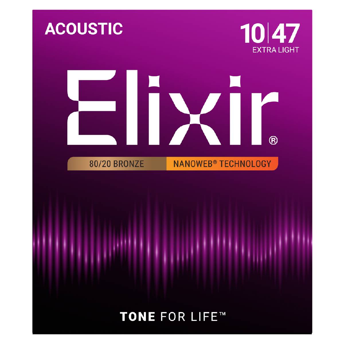 Elixir 11002 Acoustic Guitar Strings 80/20 Bronze Nanoweb Coated - Extra Light 10-47
