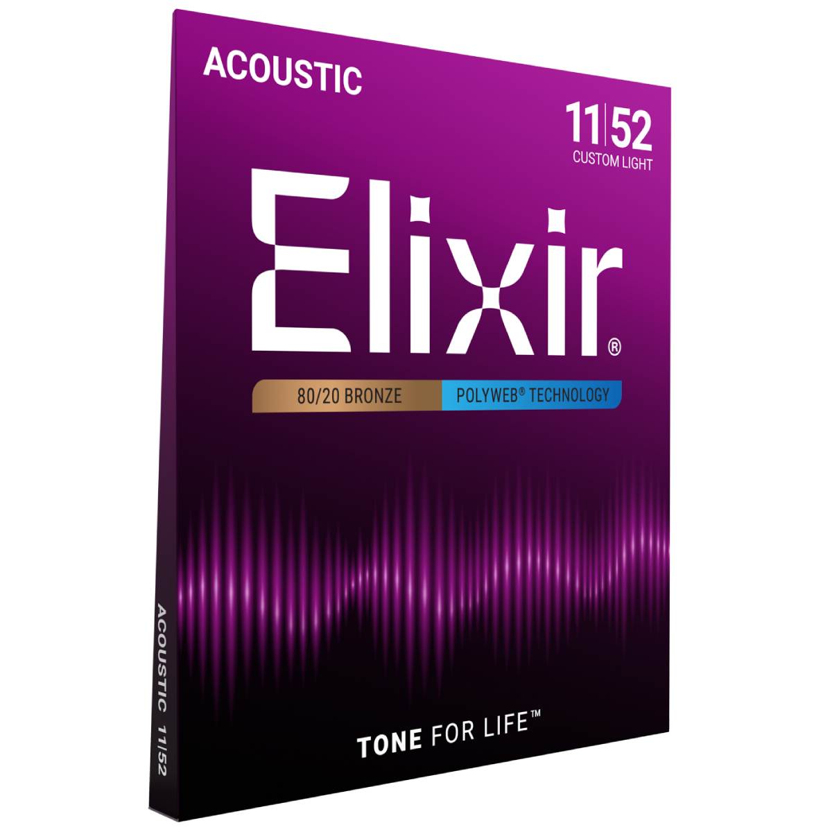 Elixir 11025 Acoustic Guitar Strings 80/20 Bronze Polyweb Coated - Custom Light 11-52
