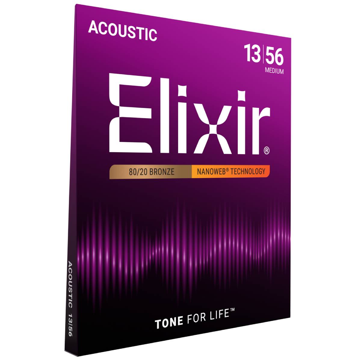 Elixir 11102 Acoustic Guitar Strings 80/20 Bronze Nanoweb Coated - Medium 13-56