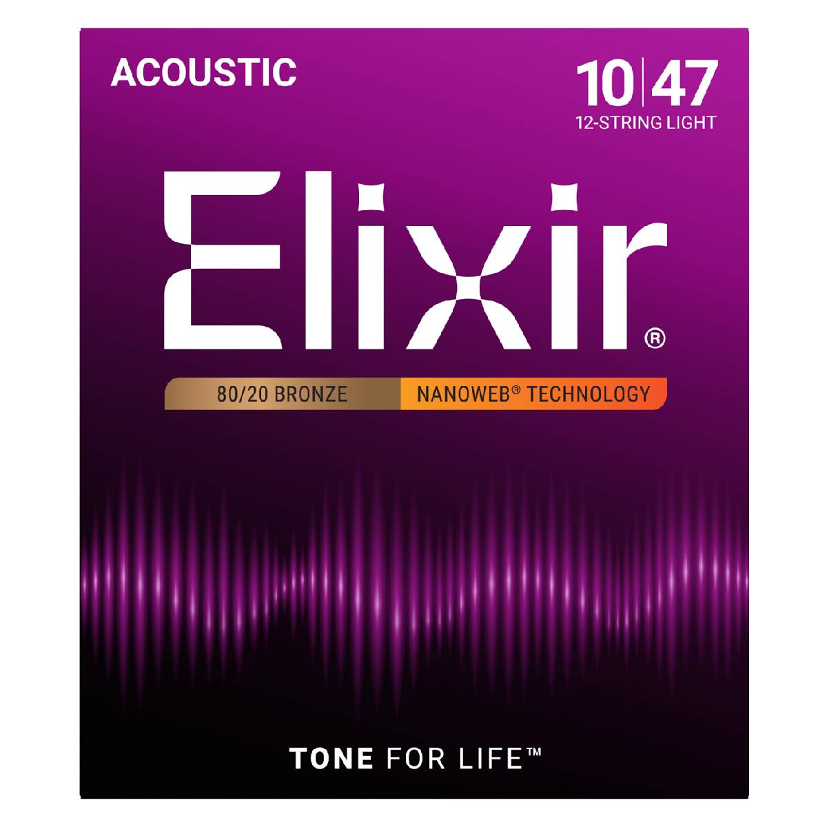 Elixir 11152 Acoustic Guitar Strings 12-String 80/20 Nanoweb Coated - Light 10-47