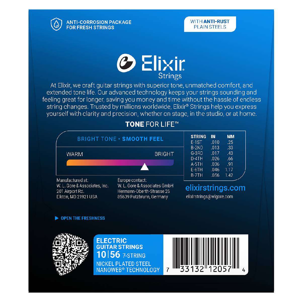 Elixir 12057 Electric Guitar Strings 7-String Nanoweb Coated - Light 10-56