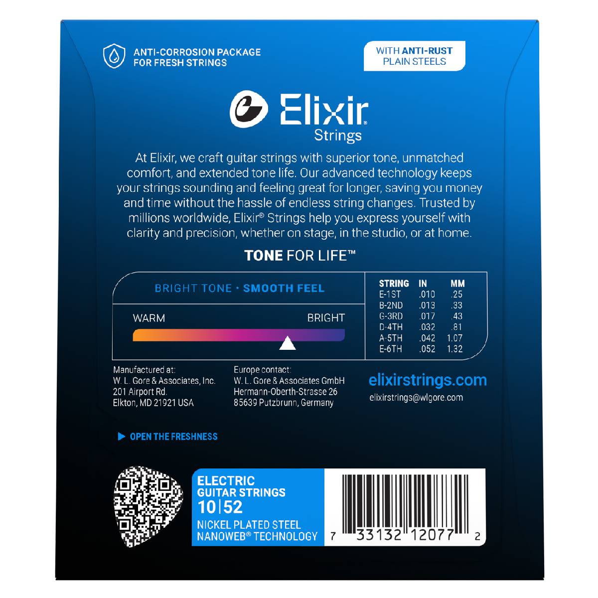 Elixir 12077 Electric Guitar Strings Nanoweb Coated - Light/Heavy 10-52