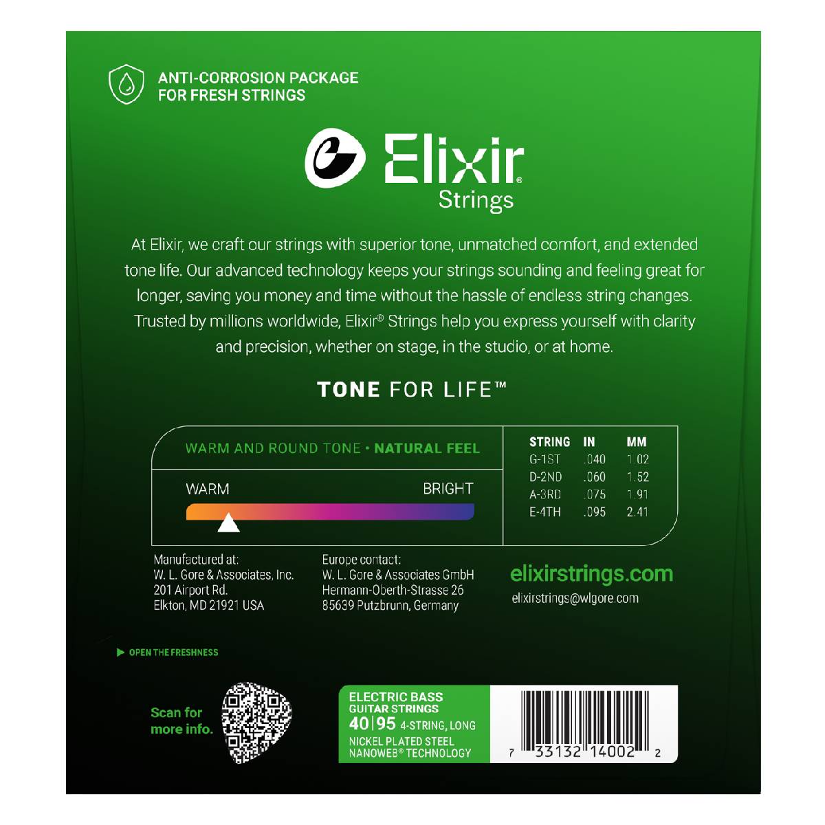 Elixir 14002 Electric Bass Guitar Strings Nanoweb Coated - Super Light 40-95