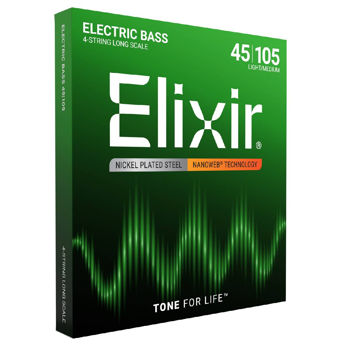 Elixir 14077 Electric Bass Guitar Strings Nanoweb Coated - Light/Medium 45-105