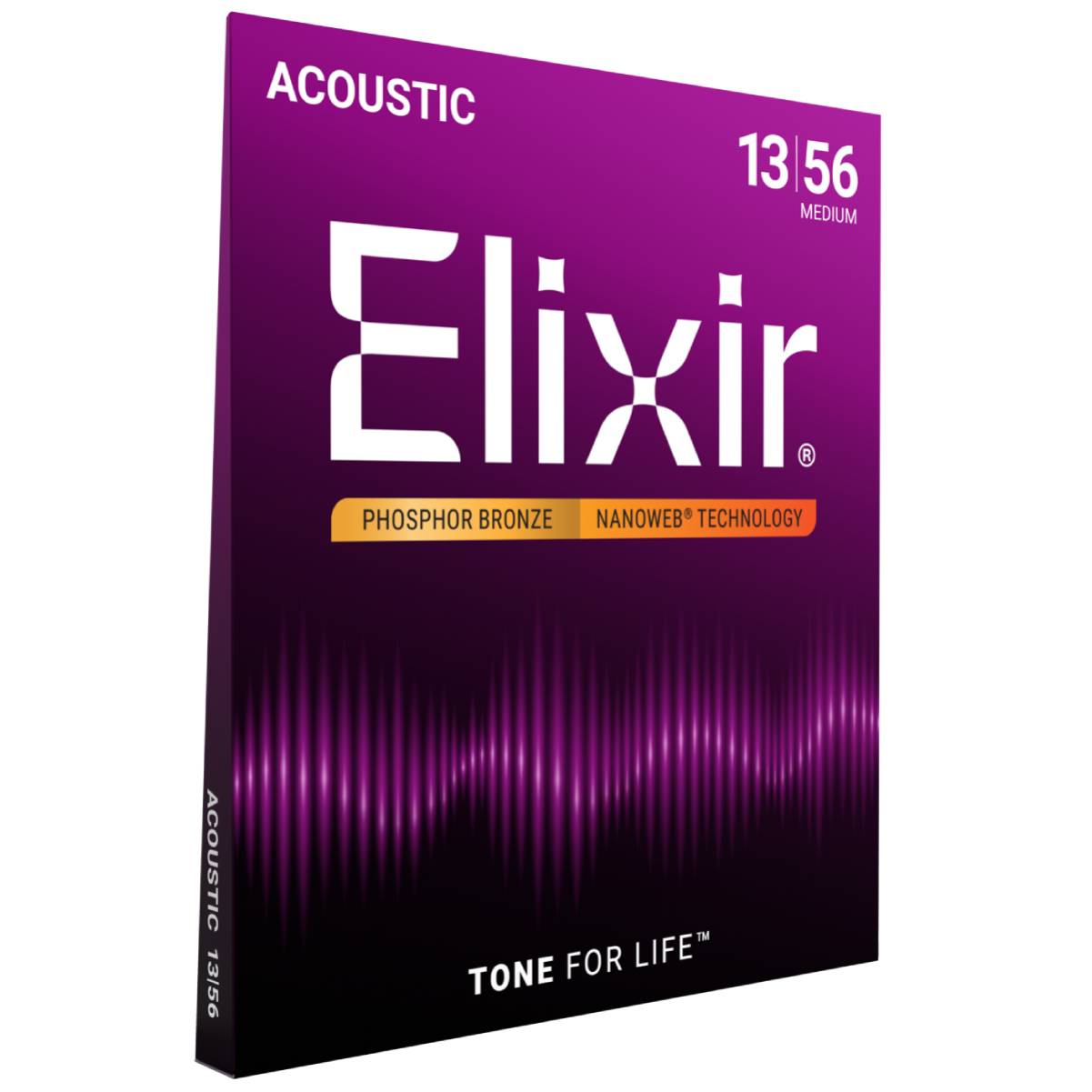 Elixir 16102 Acoustic Guitar Strings Phosphor Bronze Nanoweb Coated - Medium 13-56