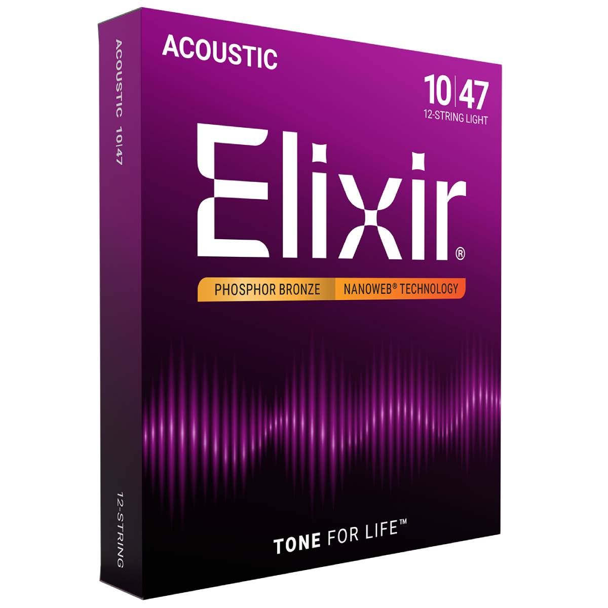 Elixir 16152 Acoustic Guitar Strings 12-String Phosphor Bronze Nanoweb Coated - Light 10-47