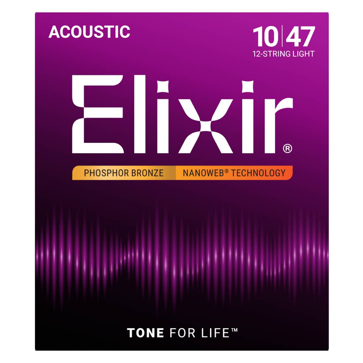 Elixir 16152 Acoustic Guitar Strings 12-String Phosphor Bronze Nanoweb Coated - Light 10-47
