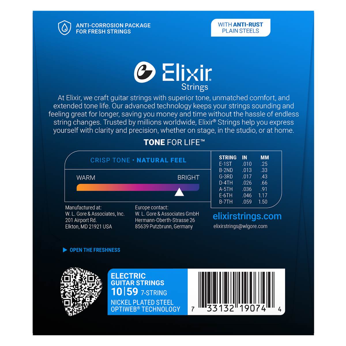 Elixir 19074 Electric Guitar Strings 7-String Optiweb Coated - Light/Heavy 10-59