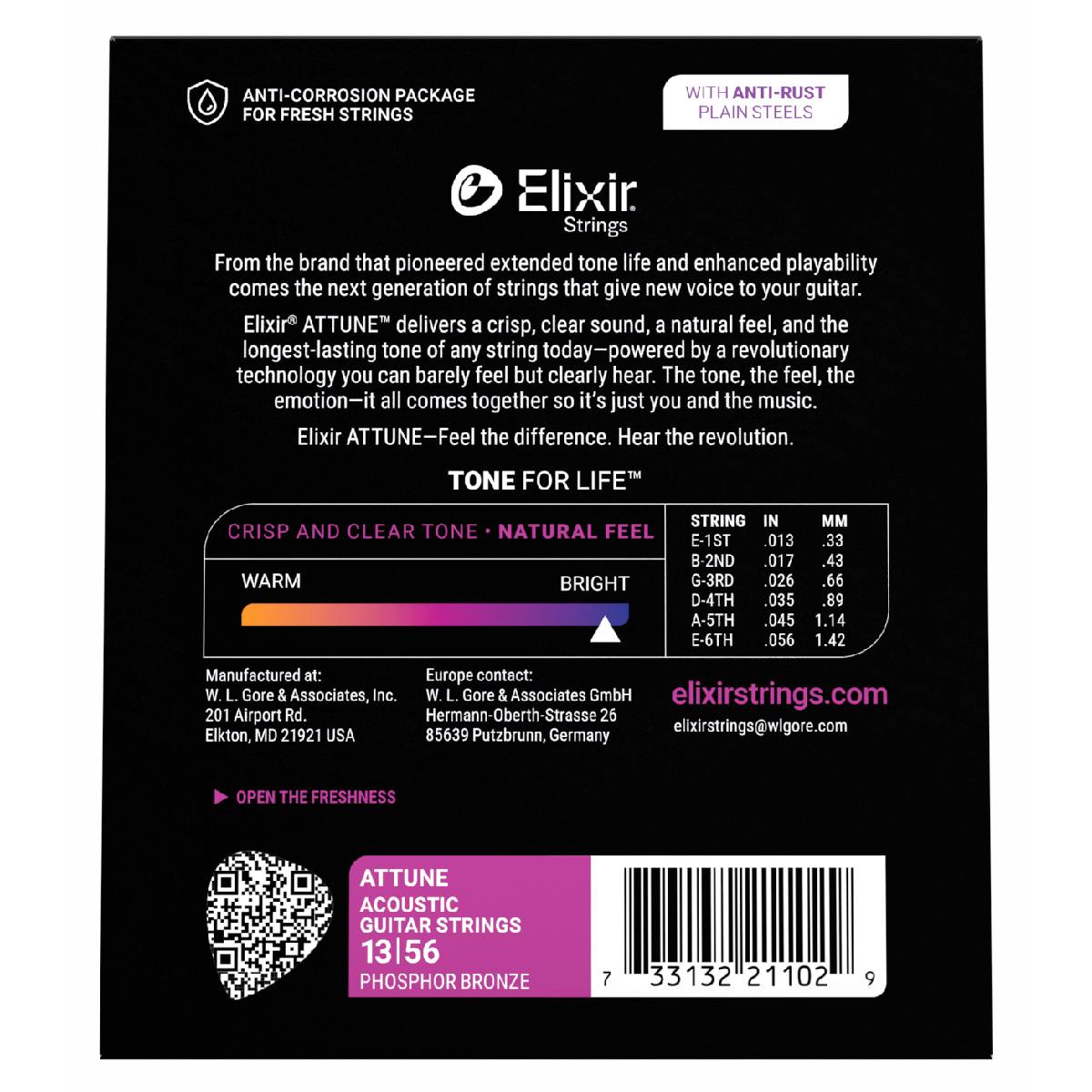 Elixir 21102 Attune Acoustic Guitar Strings Phosphor Bronze Coated - Medium 13-56