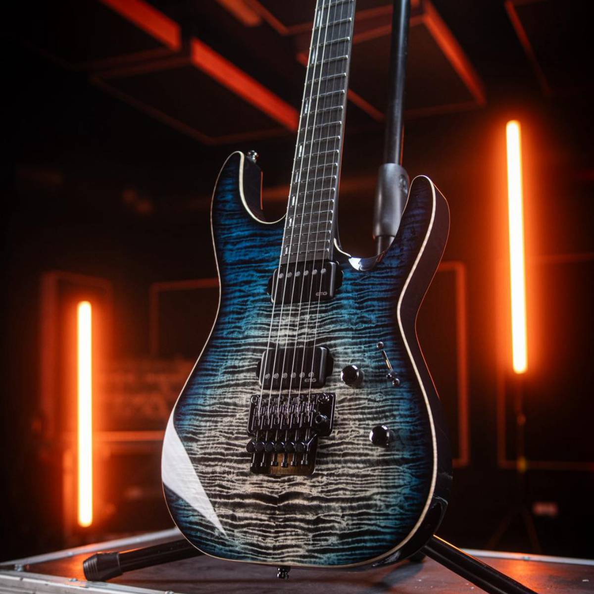 ESP Original Custom Shop M-II CTM FM FR Electric Guitar Black Aqua Burst w/ Floyd Rose