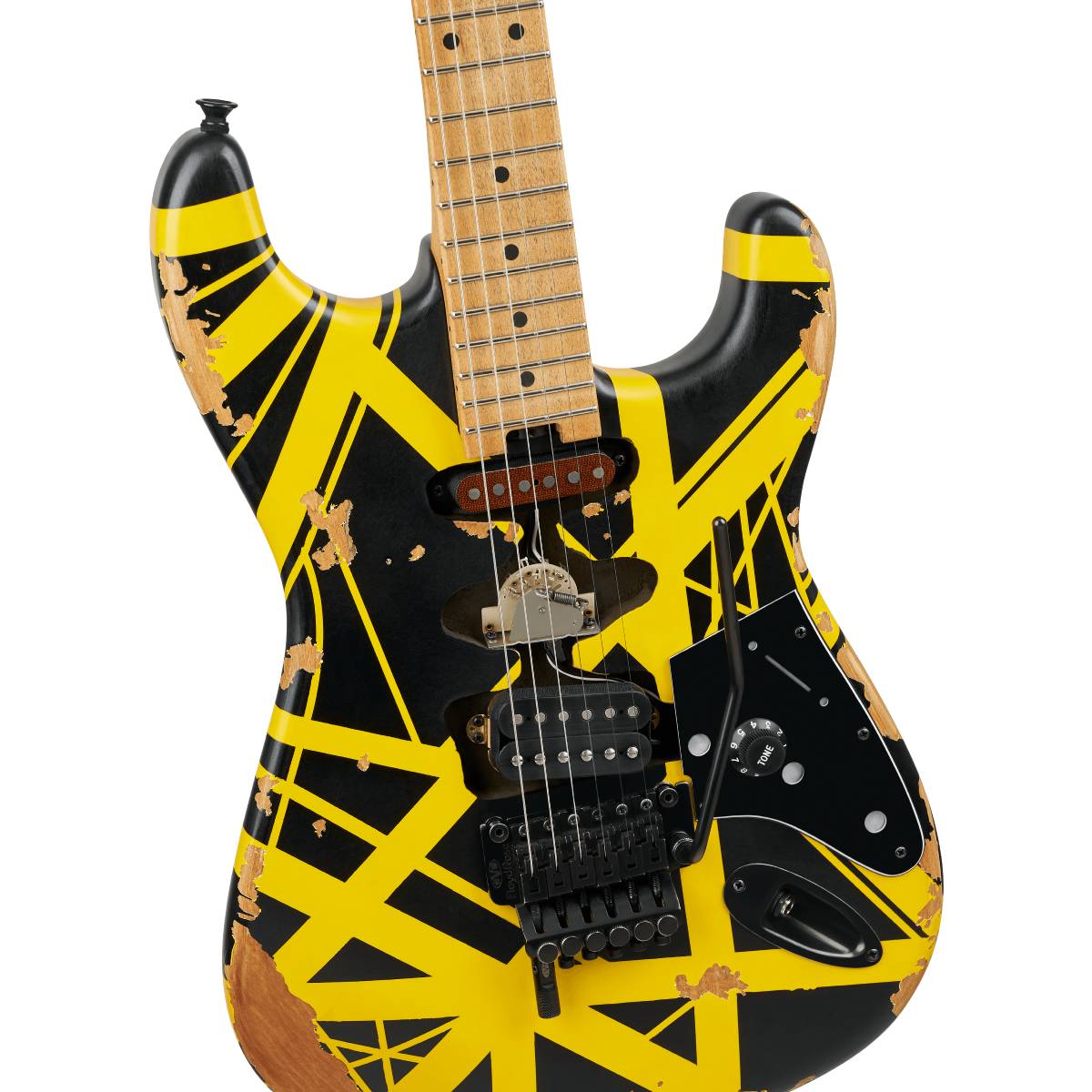 EVH Limited Edition Striped Series Frankenstein Frankie Electric Guitar Maple Fingerboard Black w/ Yellow Stripes Aged - 5107900528