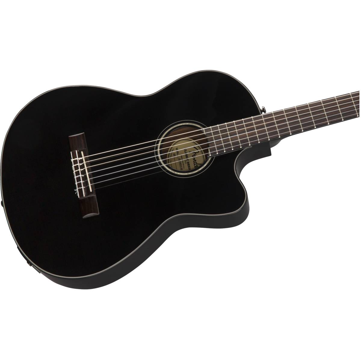 Fender CN-140SCE Classical Nylon Acoustic Guitar Black w/ Cutaway, Pickup & Case - 0970264306